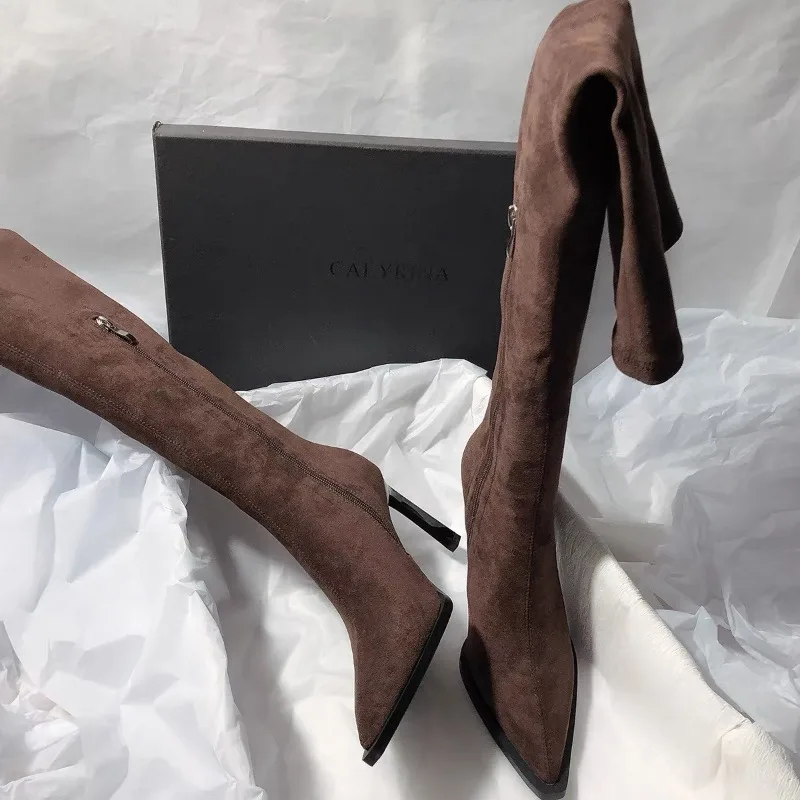 Pointed Toe Over The Knee Boots Suede Skinny Women's Tall Boots Side Zipper