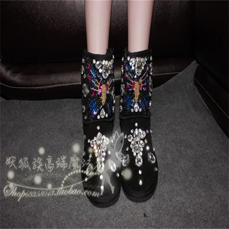 

Colorful rhinaute winter boots with velvet warm boots National style classic hand custom mid-calf boots for women 35-40