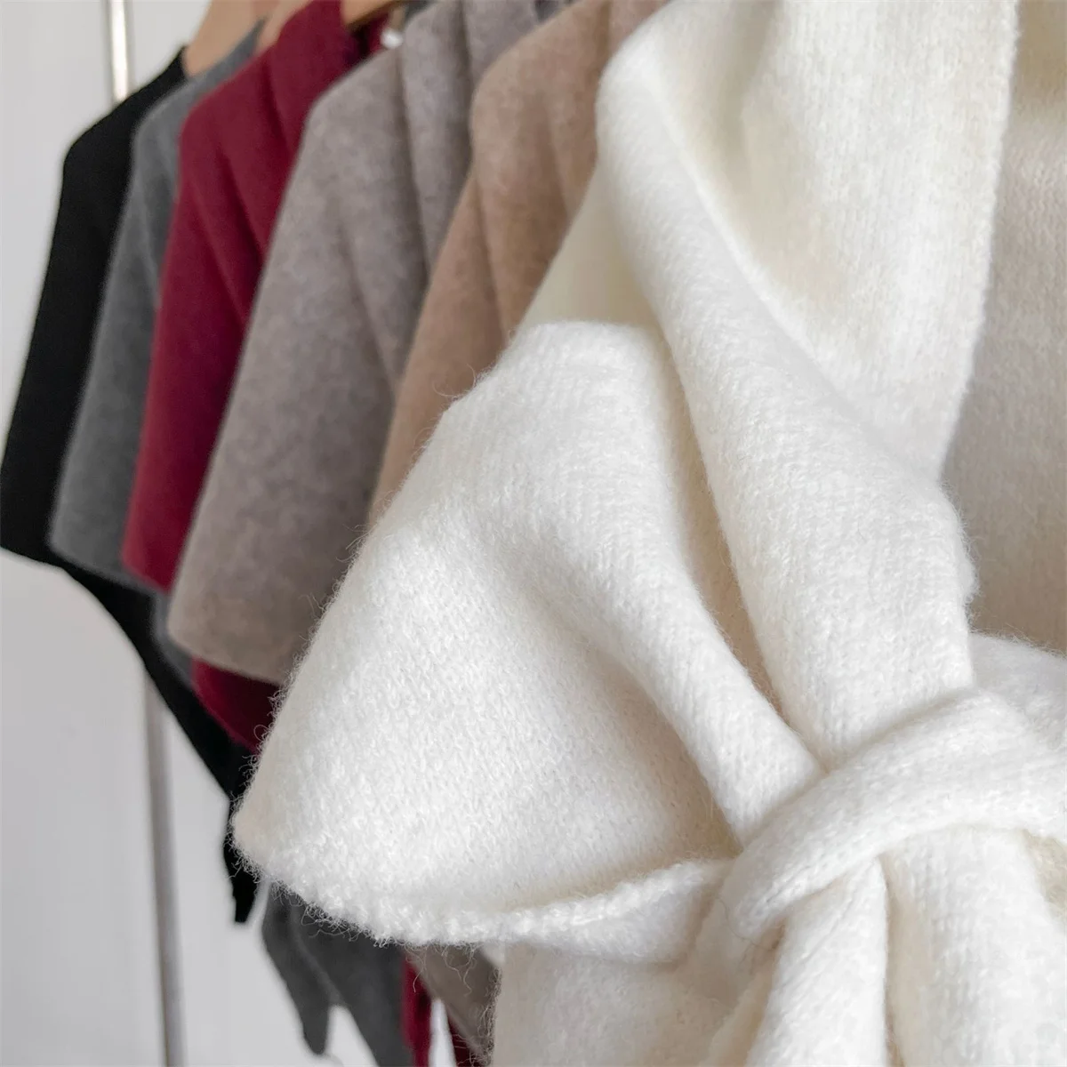 Autumn Winter Korean Women Multi-functional Neck Wraps Wool Blended Triangular Shawl Female Thickened With Knitted Warm Shoulder