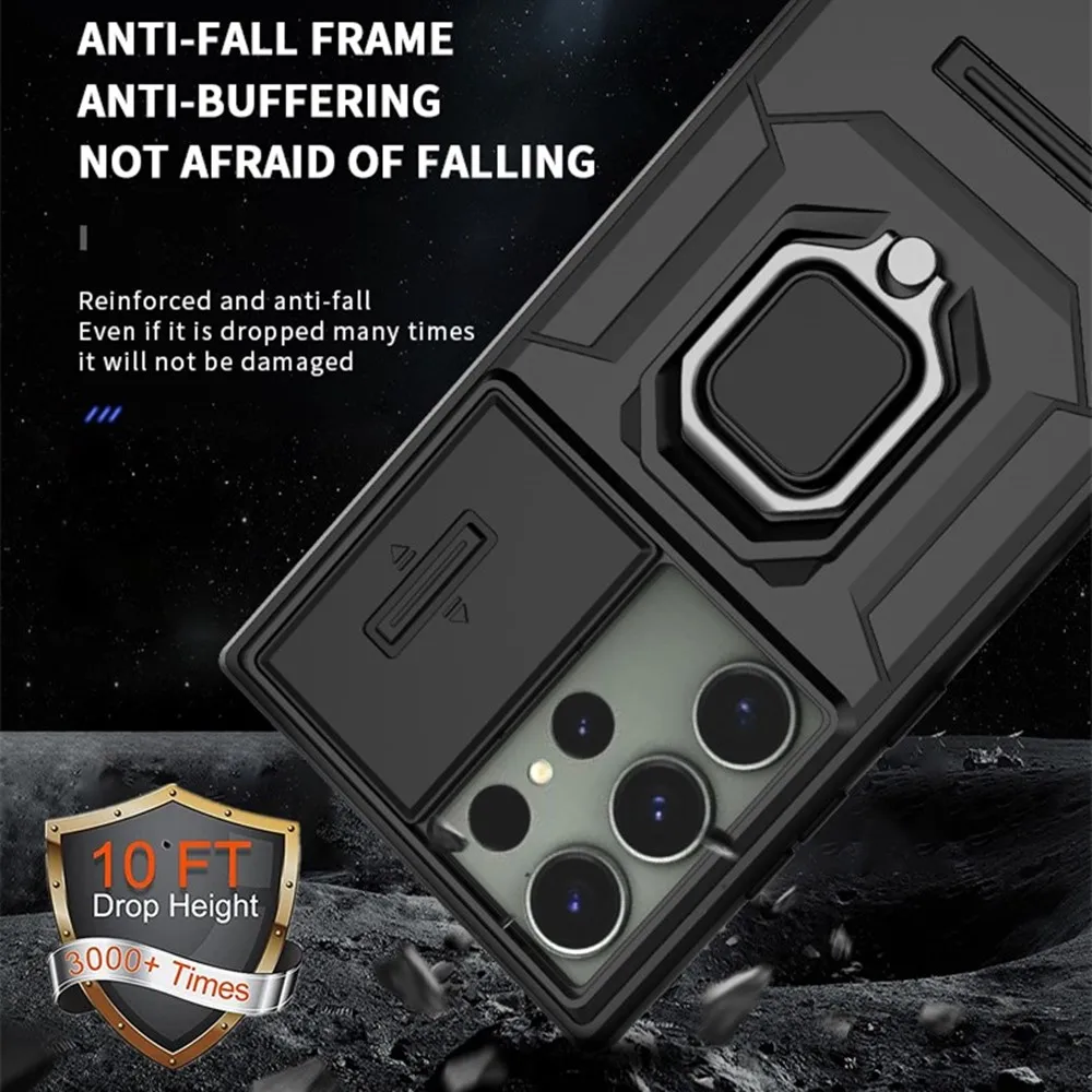 Armor Phone Case With Camera Slider Ring Stand For Samsung_voghion.com