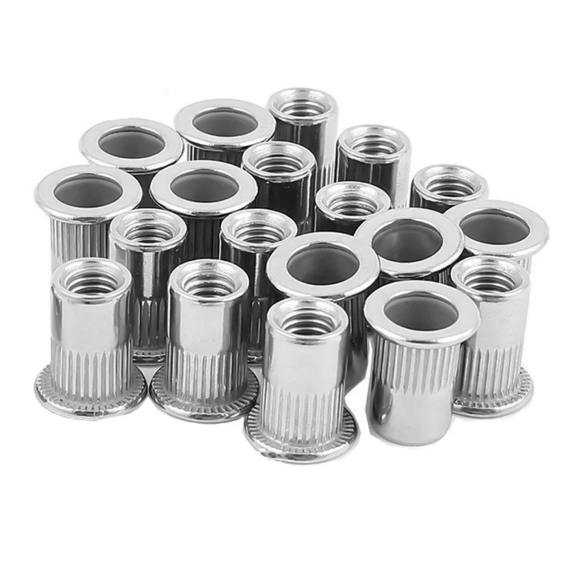M3 M4 M5 M6 Pop Rivet Nut 304 Stainless Steel Metric Threaded Insert Nutsert Flat Head Rivnut with Bolt Screw Nut Assortment Kit