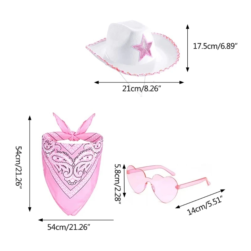 Flat Caps Brimmed Hat Western Sequin Cowgirl Hat Magician Adult Girl Cosplay Costume Kerchief Night Club Headwear