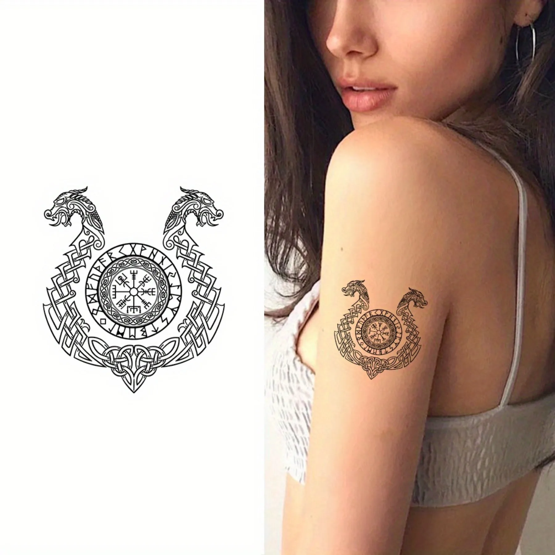 6 Sheets Temporary Tattoos Viking Aegishjalmur Helm of Awe Helm of Terror Icelandic Magical Staves Fake Tattoos for Women Men Tattoo Sticker Temporary Tattoos Tattoo Stencil