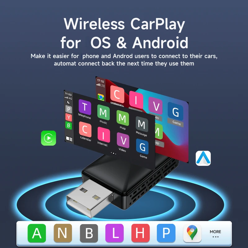 Adaptador Inalámbrico 2 en 1 para CarPlay 2026, Dongle de Conexión por Cable a Inalámbrica para Apple y Android Auto, Plug and Play, Accesorio Universal para Automóvil 5