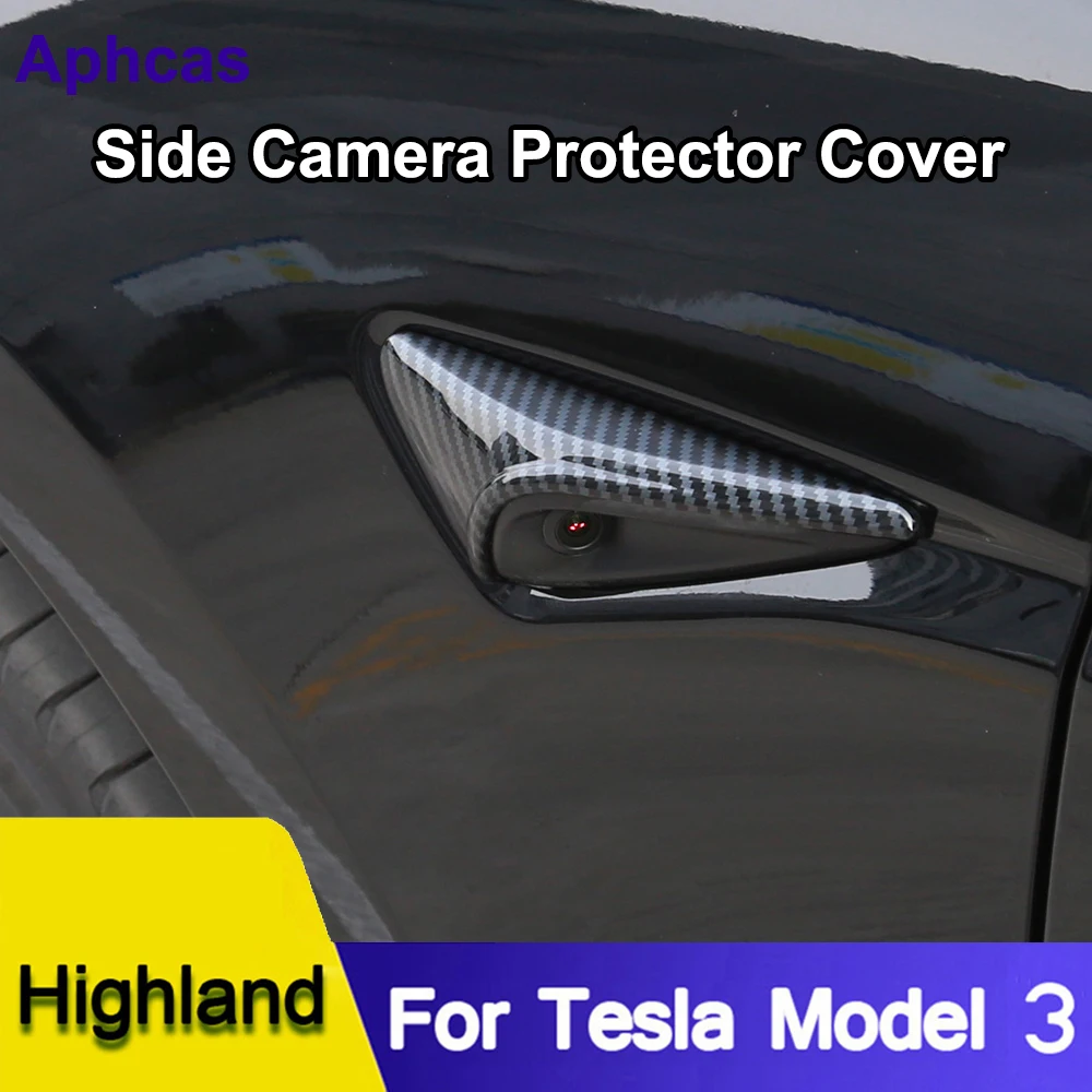 цена 2PCS For Tesla Model 3 highland 2024 Side Camera Carbon Fiber ABS Protection Cover For Tesla Model 3+ Car Accessories