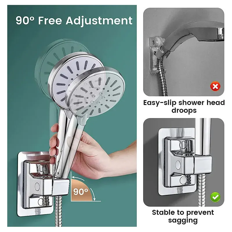 샤워 홀더 흡입 컵 홀더 360 ° 조정 가능한 샤워 헤드 홀더 도금 샤워 레일 헤드 홀더 욕실 벽 마운트 브래킷