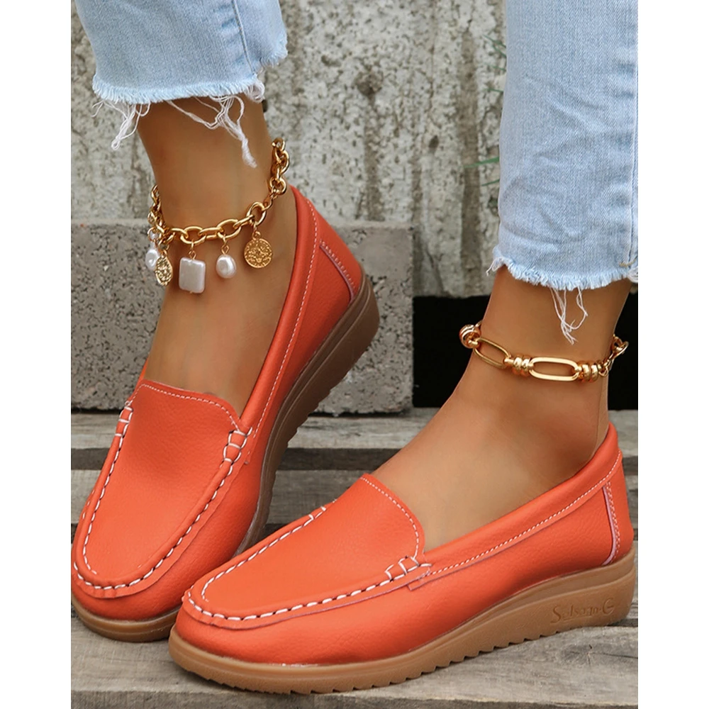 Women Slip On Round Toe Pu Leather Sneakers Autumn Women Casual Daily Flats Shoes 2024 Korean Style Spring Autumn