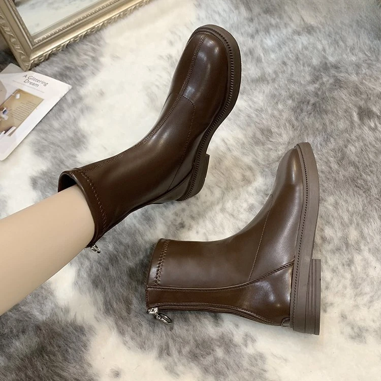 

Женские ботинки на молнии Корейская версия черные женские ботильоны на толстой подошве Модные женские ботильоны на низком каблуке резиновые ботинки