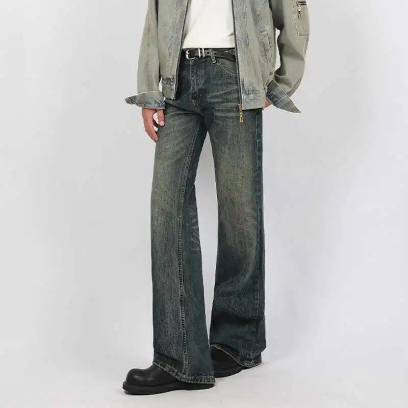 IEFB גברים חדשים לאביב ג'ינס מיקרו מתרחב קוריאני עיצוב רגל ישרה צבע אחיד אופנת רחוב גברים מכנסי ג'ינס 9W1407