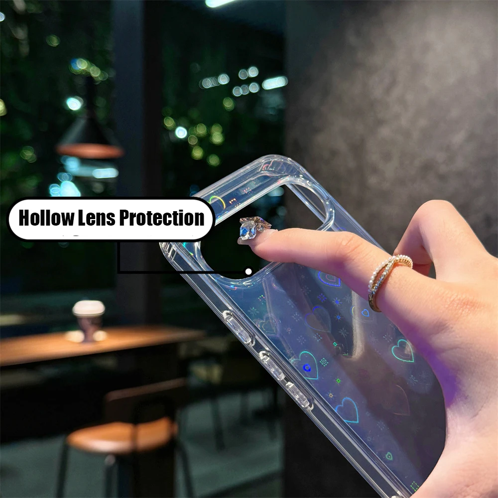 Elegant Laser Love Heart Ultrathin Transparent Shockproof Phone Case