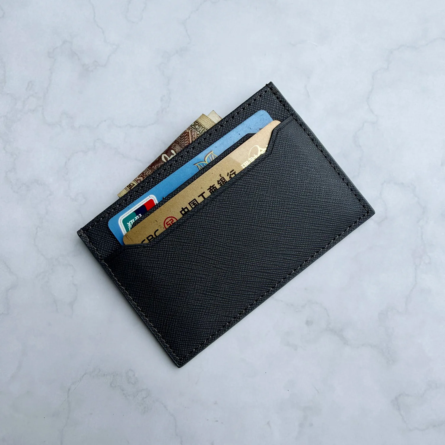 Sleek Saffiano Leather Minimalist Card Wallet