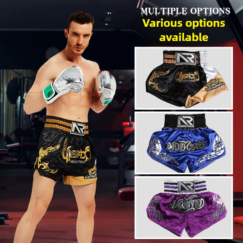 Muay Thai Shorts Men Women Chidren Patchwork Embroidery Boxing Grappling Shorts Combat Kickboxing Training Gym Team Trunks