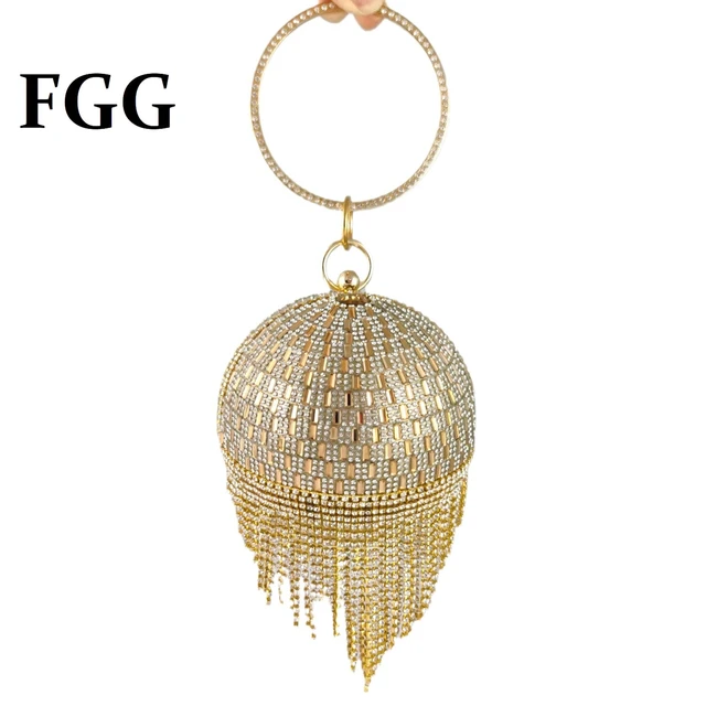 Gold Diamante Tassel Ball Clutch | PrettyLittleThing