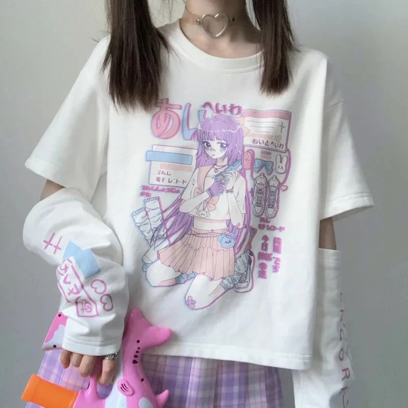 Compra online de Japonês streetwear e menina anime camiseta roupas