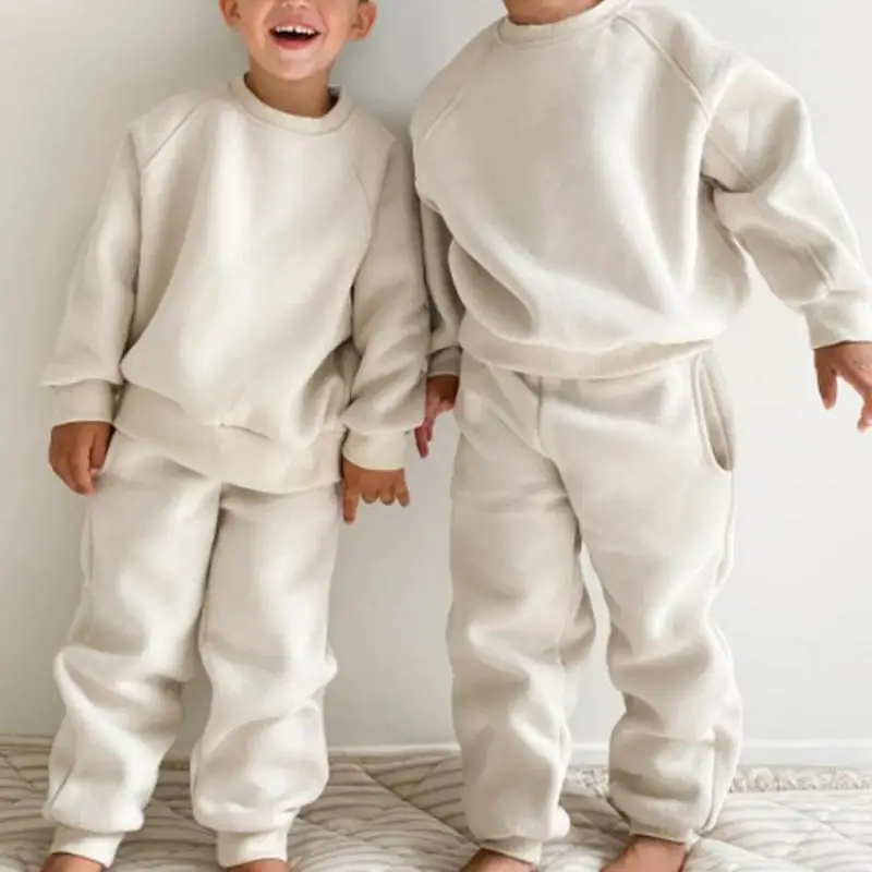 شتاء جديد الأطفال الصوف الرياضة مجموعة بنين بنات زائد المخملية سميكة البلوز  السراويل 2 قطعة  الاطفال وتتسابق الدافئة