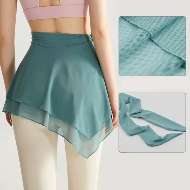 All-matching Mesh Wrap Dance Skirt for Girls Women Ballet Wrap Skirts Asymmetric Dance Skate Over Scarf Skirts Dancewear 3
