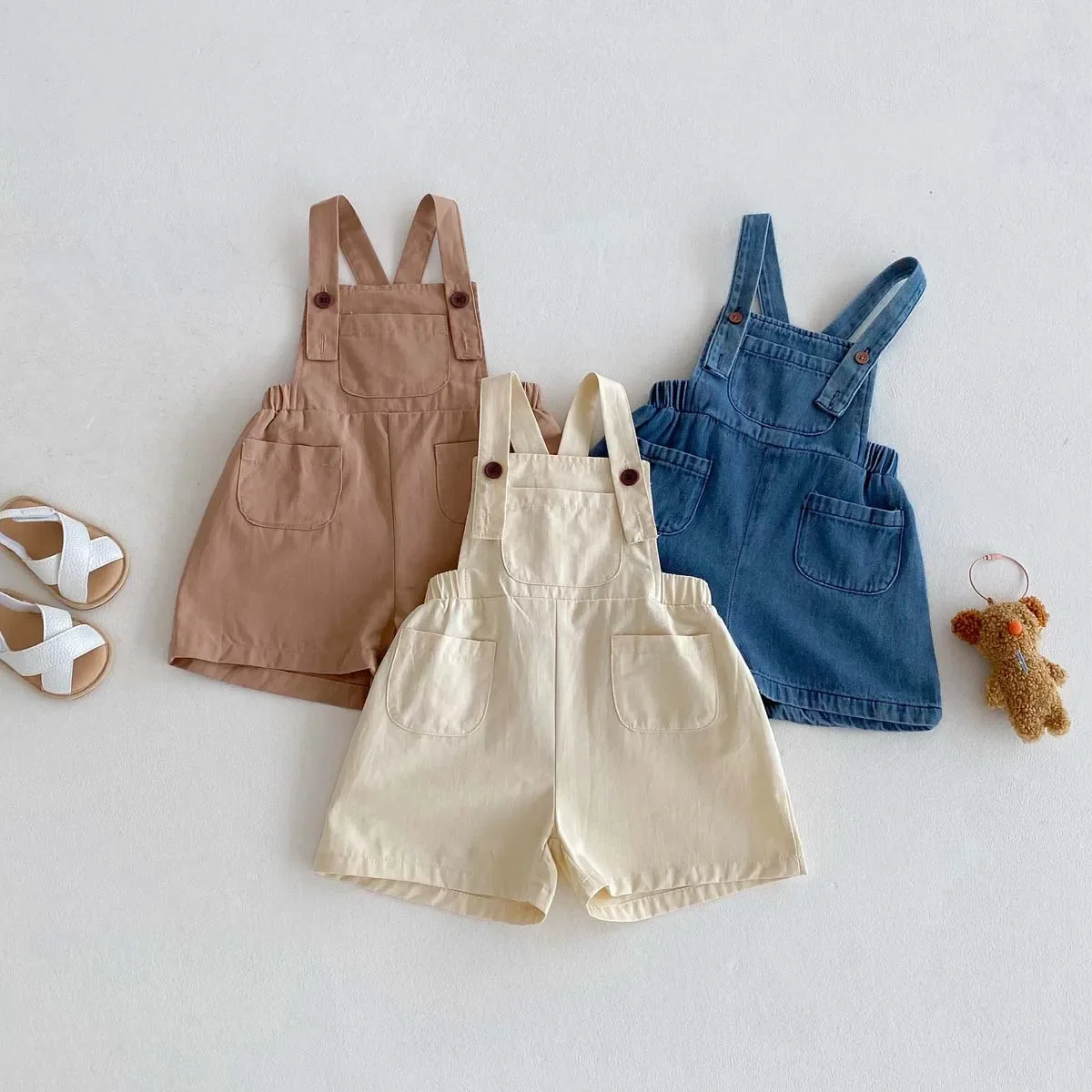 Children's Summer Overalls Shorts for Boys and Girls, Korean Woven Jeans for Infants and Young Children, Casual Outings