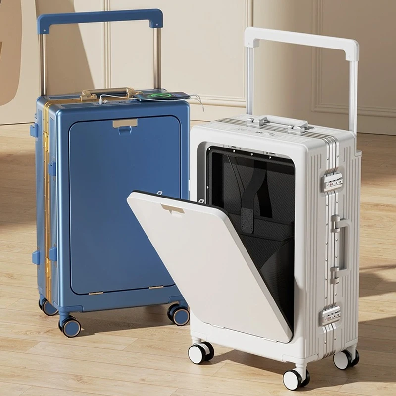 20 24 26 28 Inch Retro Spinner Open Front Rolling Luggage Laptop Wide Pull Rod Travel Suitcase Boarding Box On Wheels