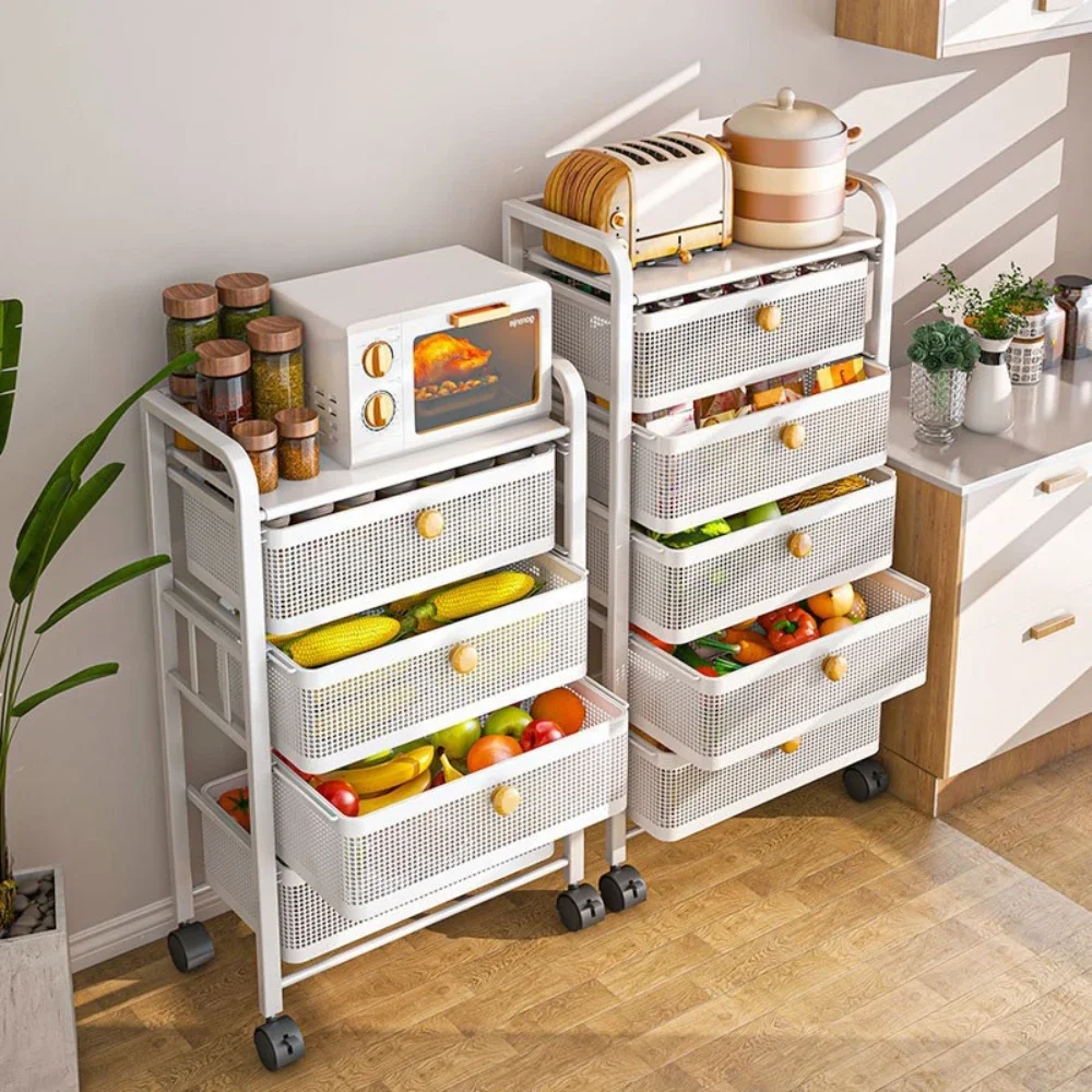 Kitchen Fruit Vegetable Shelf with Drawers Storage Rack Floor Type Storage Rack Bathroom Household Snacks Kitchen Trolley
