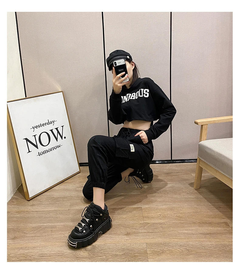 2023 New Brand Punk Style Women Shoes Lace-up heel height 6CM Platform Shoes Woman Rock Boots Metal Decor Woman Sneakers