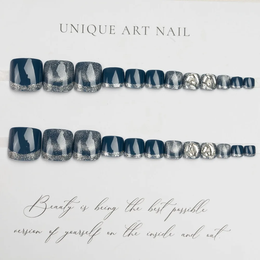 Detachable Cat's Eye Fake Toenails Short Length Square Head False Toe Nails Wearable Manicure Full Cover Press on Nails Girl