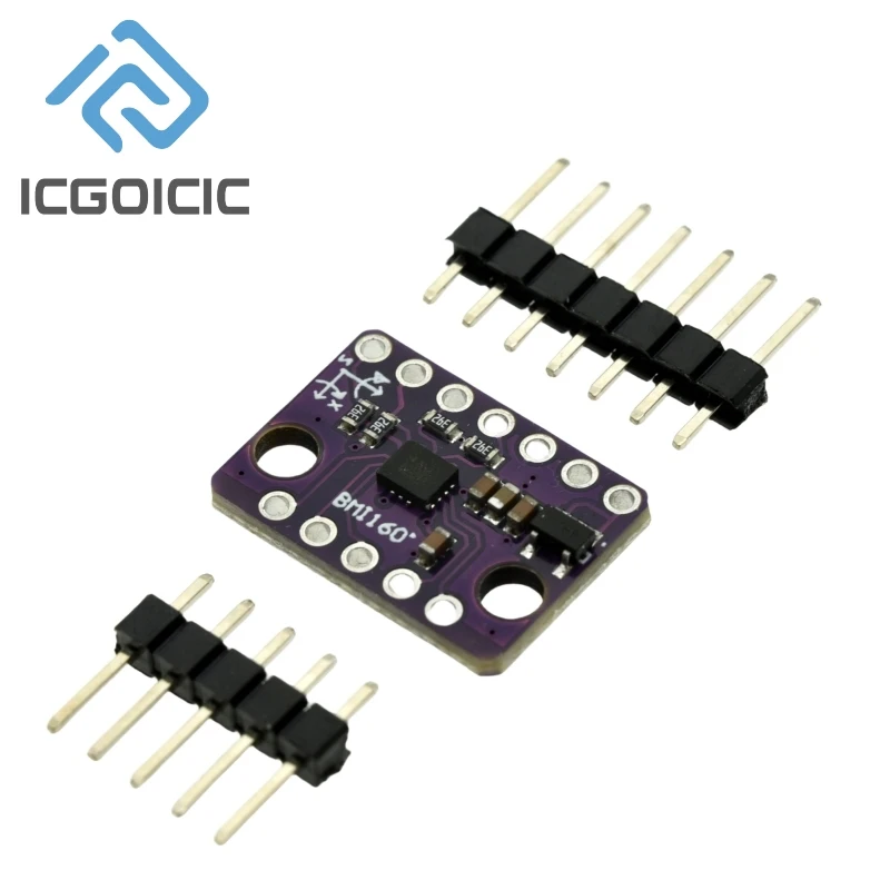 Module BMI160 placé à côté d'une carte Arduino Uno pour illustrer la compatibilité du capteur inertiel 6 axes.