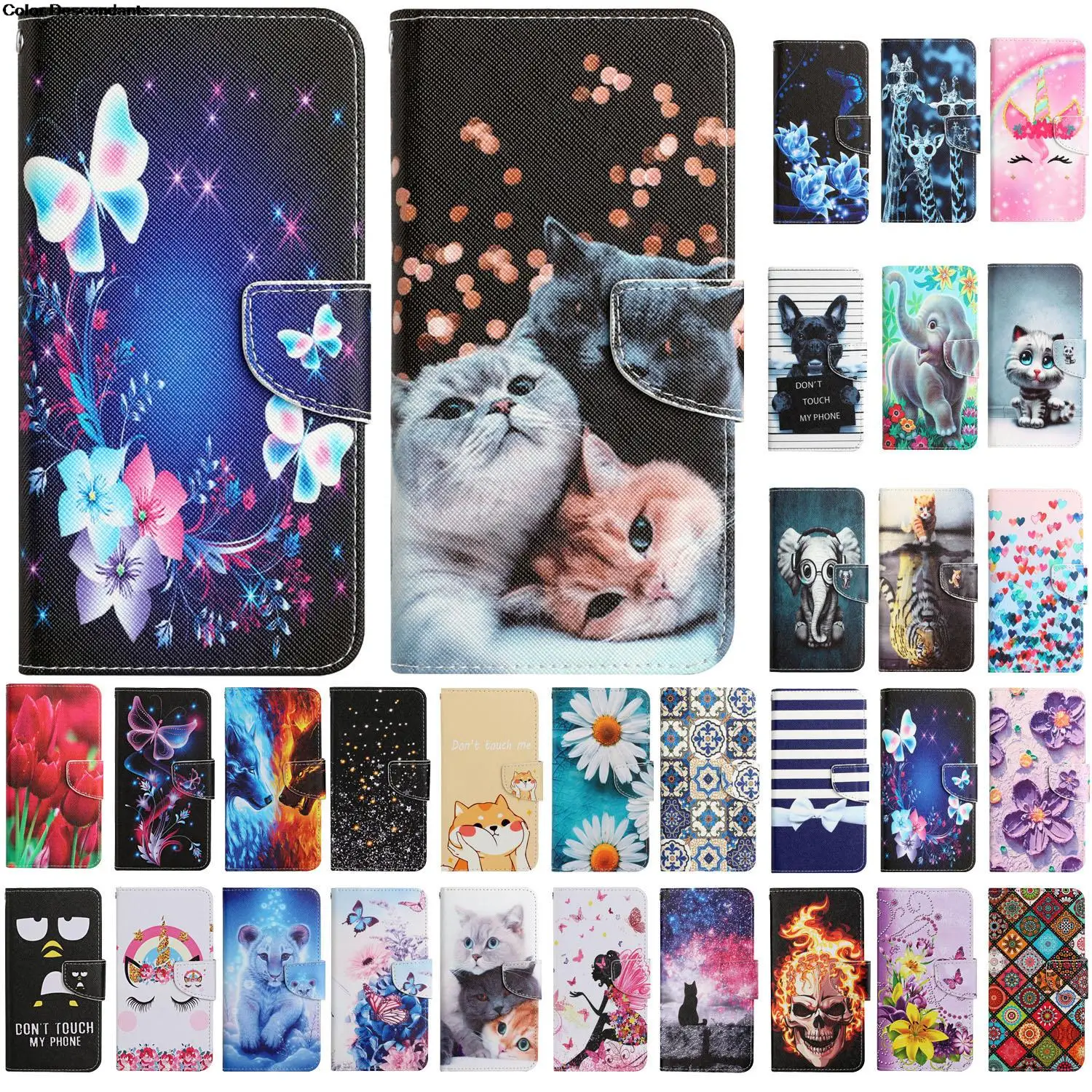 Luxurious Leather Elephant Flip Wallet Phone Case - Painted Design with Stand Function