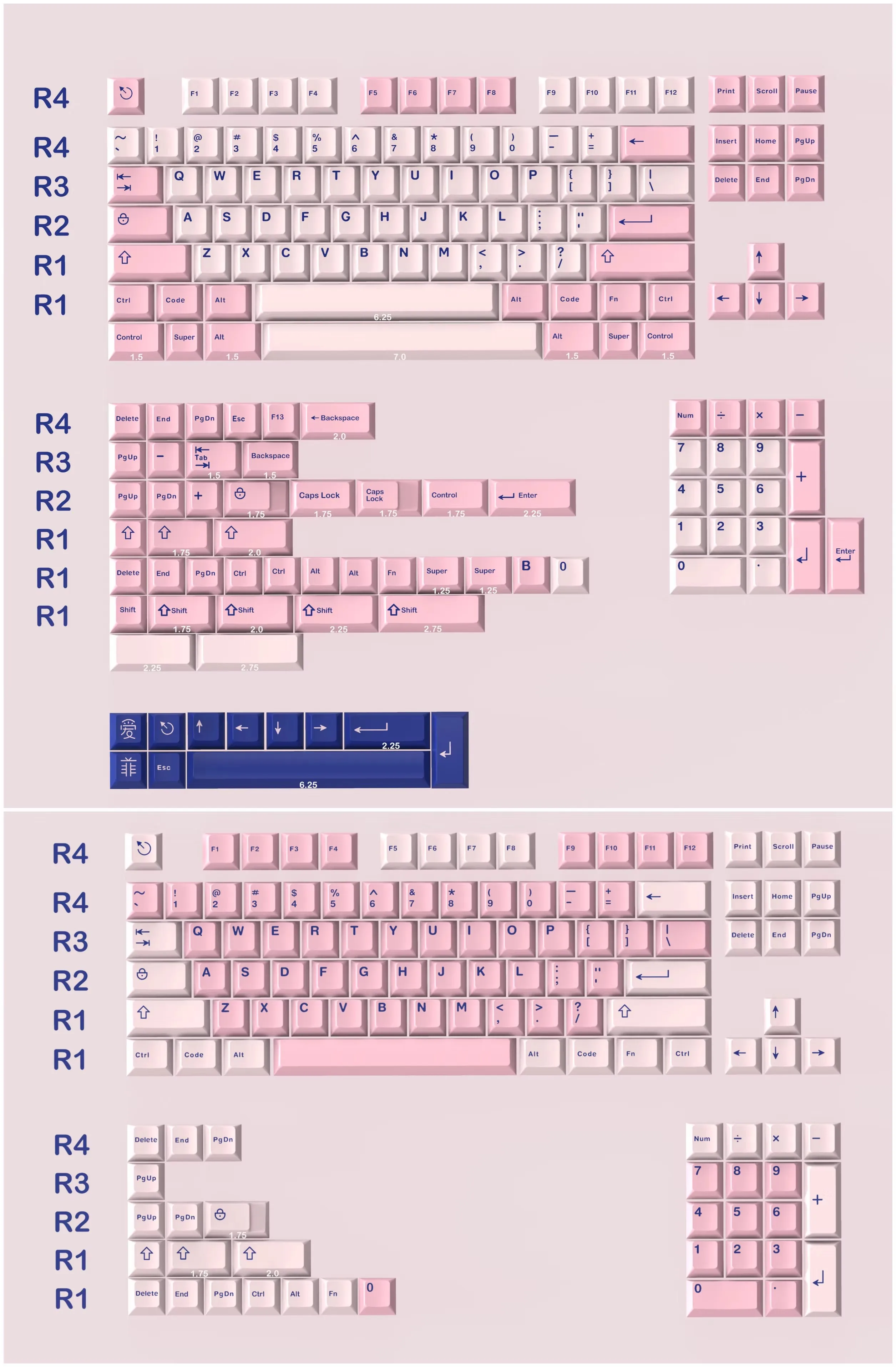 Abs Double Shot Key Caps para Teclado Mecânico Personalizado Azul e Rosa Keycaps Perfil Cereja 64 68 87 96 98 Set - Imagem 2