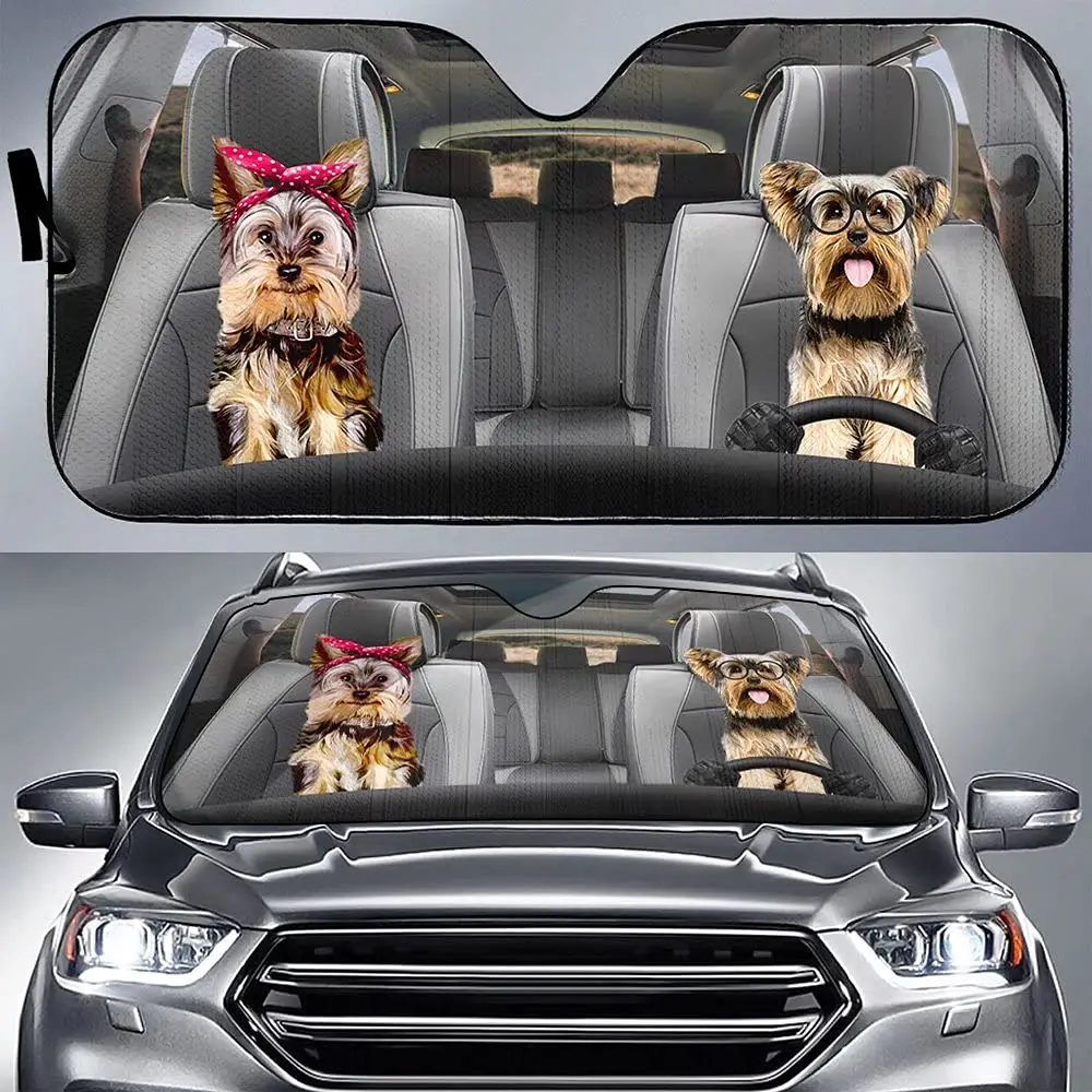 

PASSE Yorkie Terrier Dog Front Window Windshield Visor Cute Animal Sunshade Family Pet Automotive Outdoor UV Rays Protector Cove