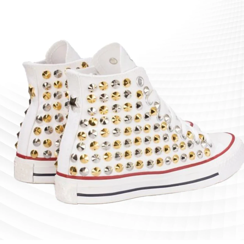 

Beige high-top spike five-pointed star pattern accessories custom canvas shoes integrated athleisure shoes women's shoes 35-46