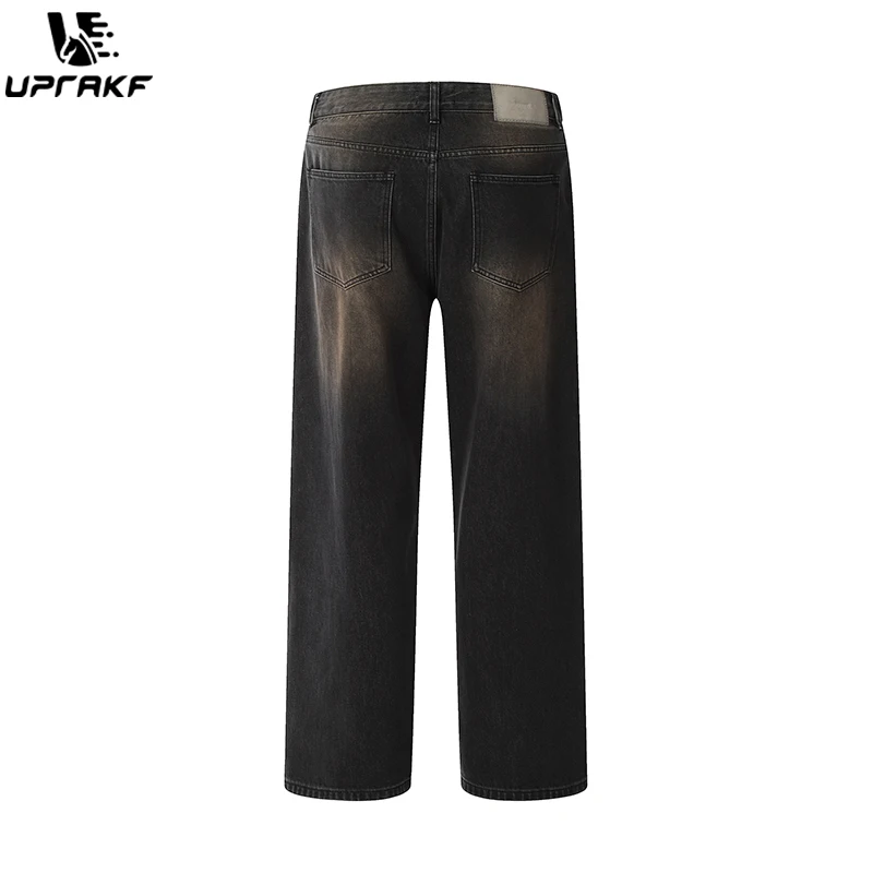 UPRAKF Straight-leg Streetwear Loose Jeans Basic High Street Dark Color Casual Pocket Denim Loose Fashion