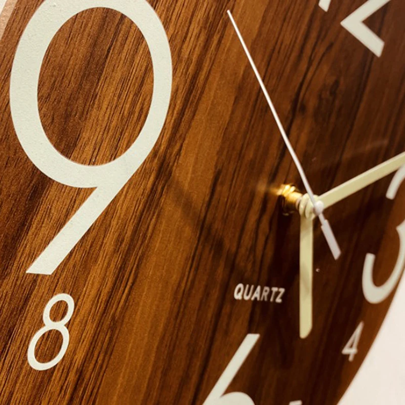야광 벽시계, 12 인치, 우드 무소음 조명, 어두운 밤에 빛나는 북유럽 패션 벽시계, 밤에 잘 어울리지 않는 시계
