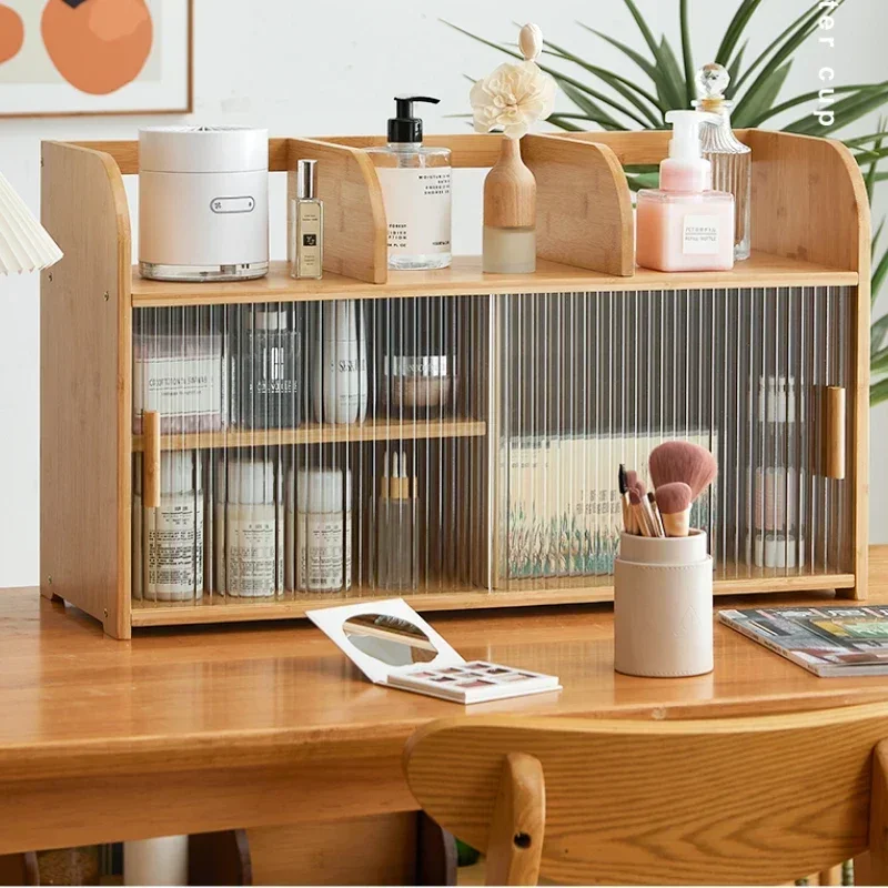 Living Room Bamboo Tea Cabinet Multi-functional Storage Changhong Glass Shelves Adjustable Kitchen Organizer Home Storage Unit 2