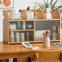 Living Room Bamboo Tea Cabinet Multi-functional Storage Changhong Glass Shelves Adjustable Kitchen Organizer Home Storage Unit 2