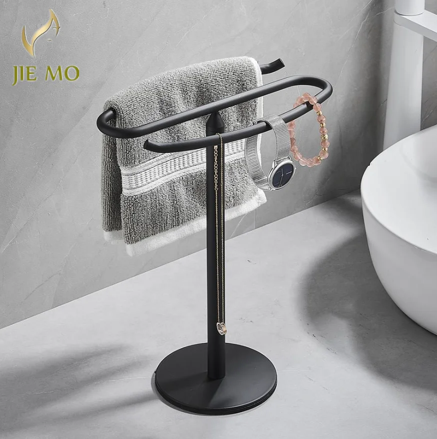 Black Free Standing Towel Holder Stainless Steel Bathroom Face 