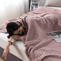 Summer Waffle Plaid Cotton Bed Blanket Throw Thin Quilt Knitted Bedspread Home Hotel Coverlets Green Pink Throw Blankets 4