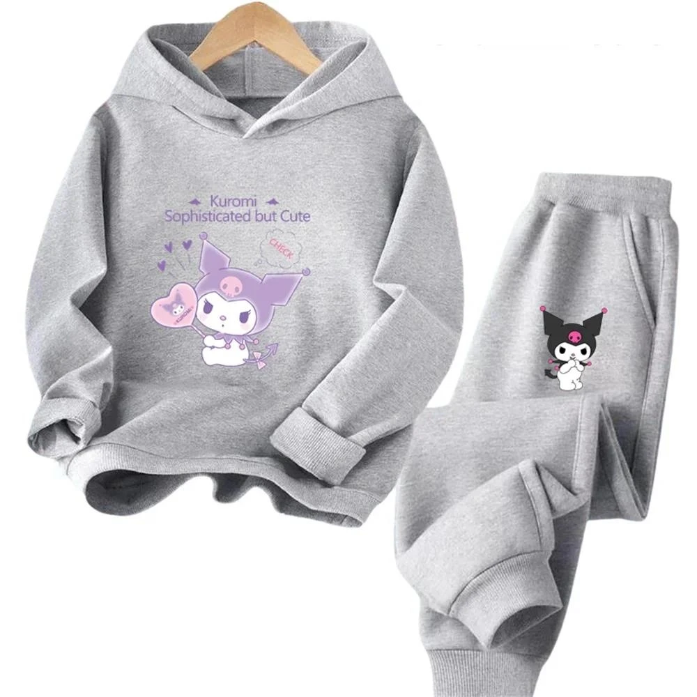 thumbnail image 1 of Conjunto de sudadera con capucha Kuromi para niños, linda sudadera con estampado de dibujos animados de anime, ropa gruesa y cálida de manga larga para niñas de Hello Kitty, 1 of 5