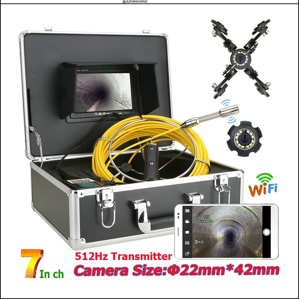 22mm 512hz Transmitter Sonde WiFi 1000tvl Pipe Drain Camera 7'1080P IPS