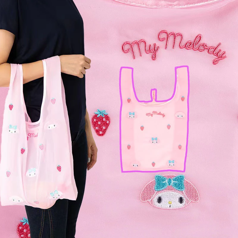 

Sanrio Anime Figure Cinnamoroll My Melody Shopping Bag Fold Japanese Girl Embroidery Y2K Hot Fashion Cute Cartoon Breaking News