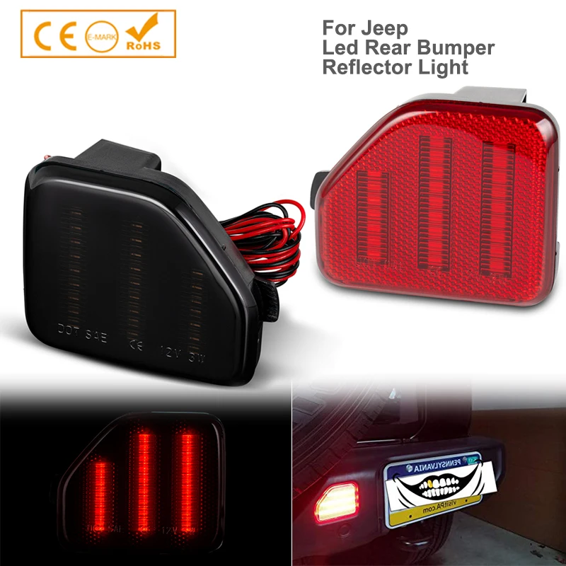 2pcs Red Lens LED Rear Bumper Reflector Marker Lights For Jeep Wrangler