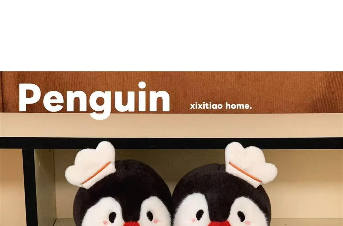 2025 neue schöne rote Nase-Pinguin-Hausschuhe für Mädchen zu Hause, flauschige Rutschen, dicke Sohle, rutschfeste Wohnzimmer-Hausschuhe – Detail 5