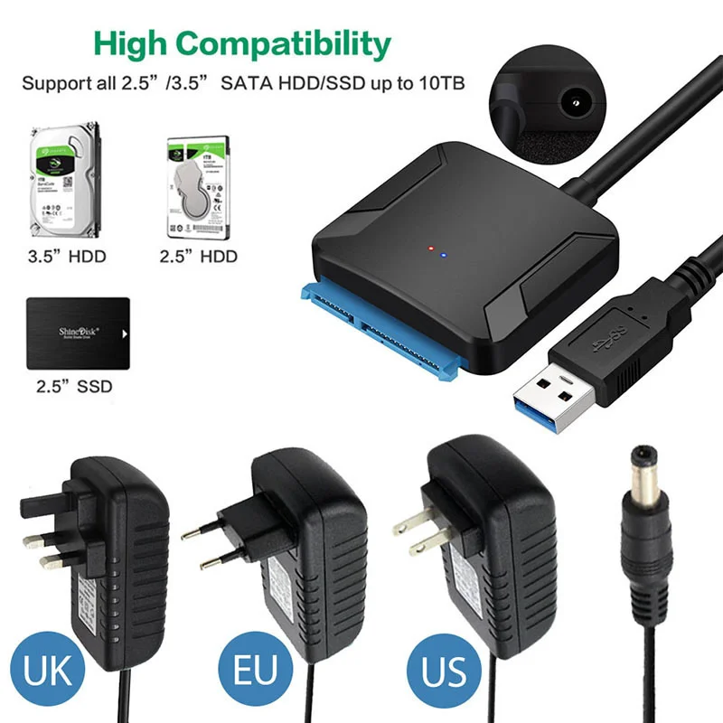 Usb 3.0 para Sata Cabo Adaptador Acessórios de Computador Adaptador Converter Cabo Suporte 2.5 3.5 Ssd Externo Hdd Disco Rígido Laptop - Imagem 3
