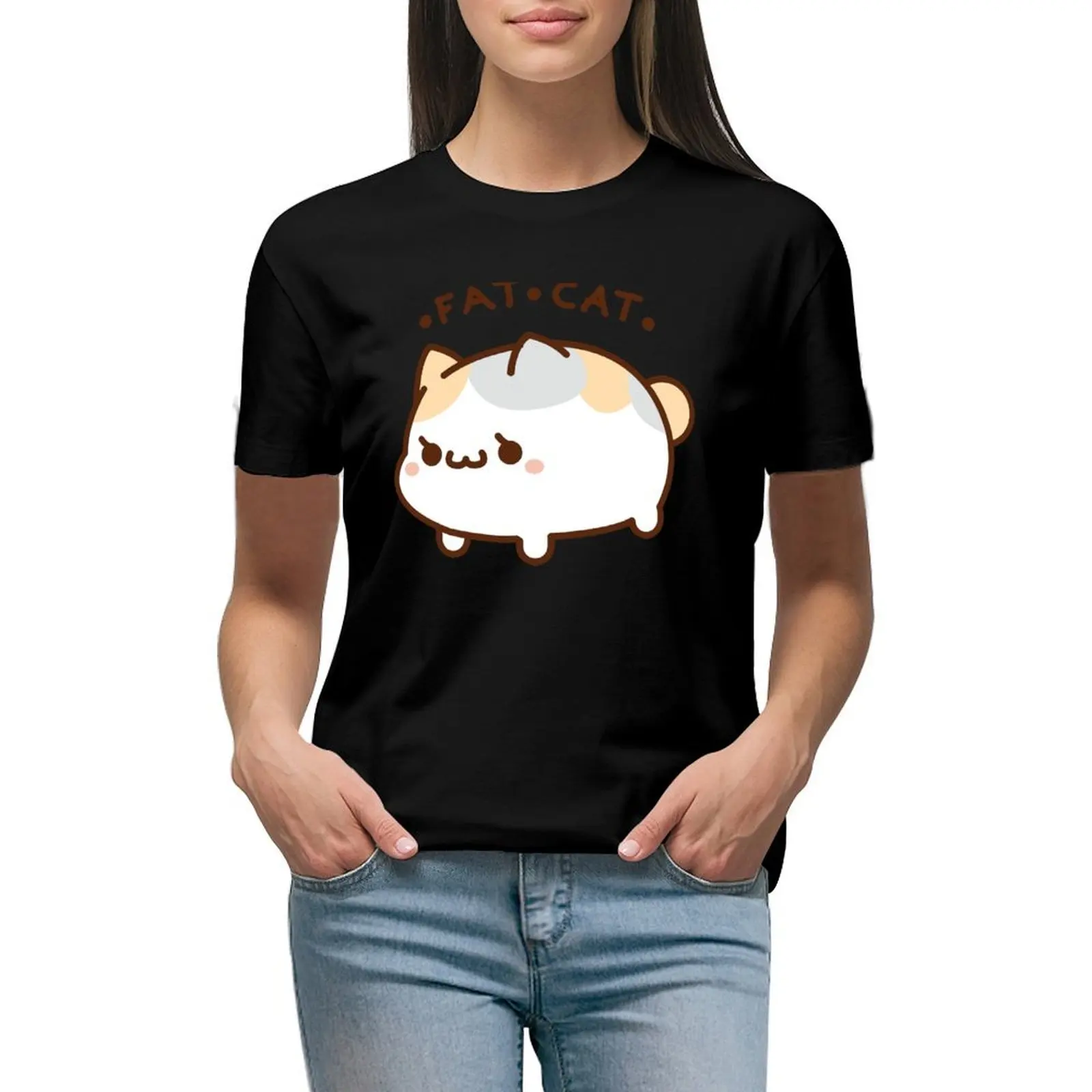 

Fat Cat T-Shirt tees blacks Blouse customs design your own korean Women's clothes