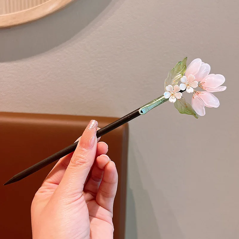 Exquisite Blume Quaste Holz Haarnadel Retro Chinesischen Stil Handgemachte Blumen Haar Stick Vintage Mädchen Frauen Hanfu Haar Zubehör – Detail 17