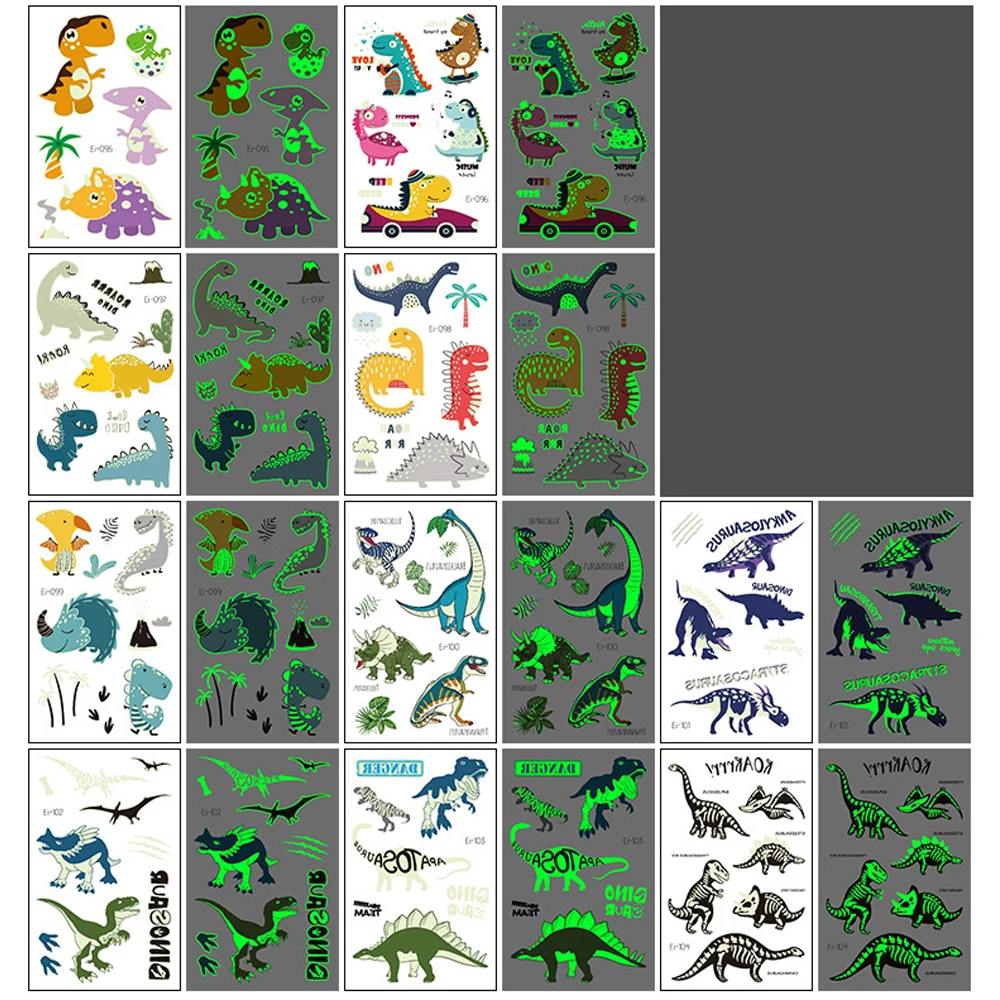 Luminous Cute Dinosaur Glow Waterproof Temporary Tattoo Stickers 10pcs Animal Totem Flash Tattoos Face Arm Body Art Fake Tattoos tattoo sticker