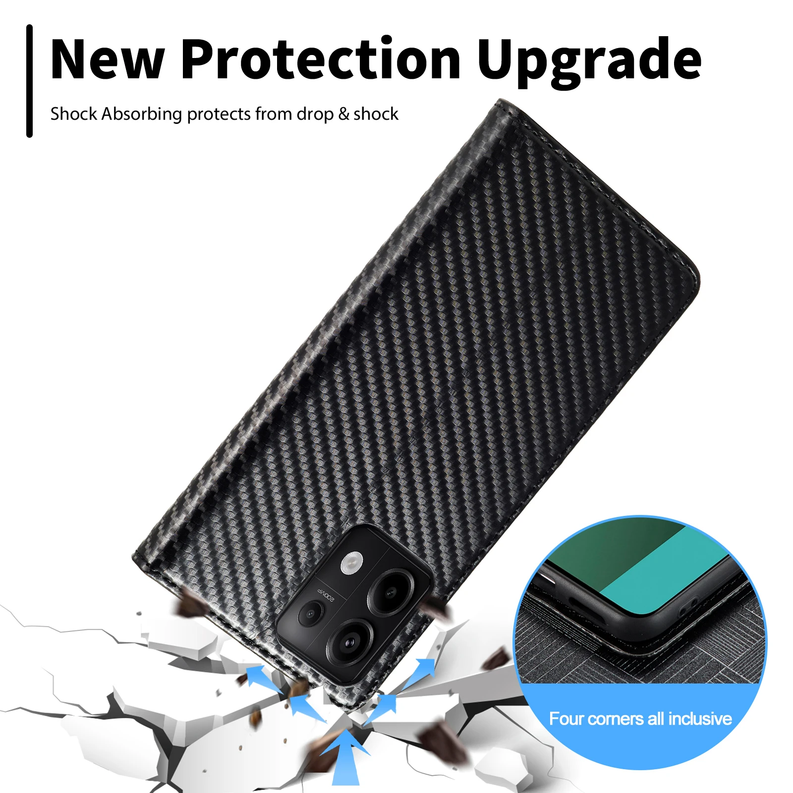 Magnetic Carbon Fibre Flip Cover Wallet Case