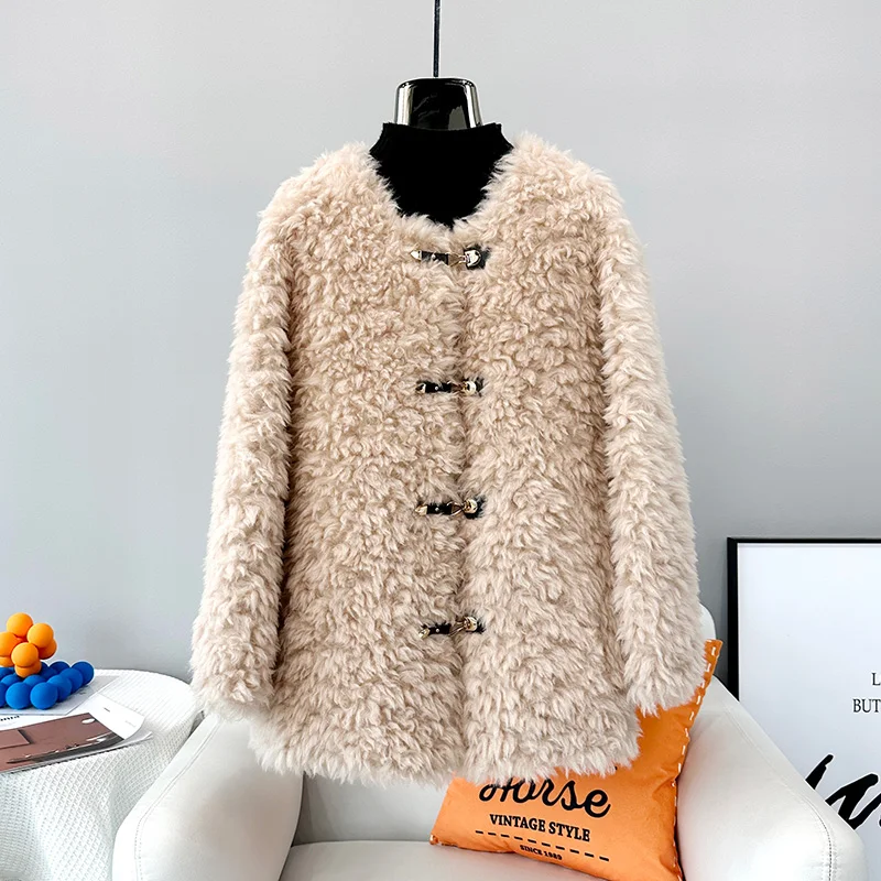 

JT3367 Female Lady Pellet Sheep Shearling Thick Warm Coats 2023 New Lady Girl Lamb Wool Winter Overcoat