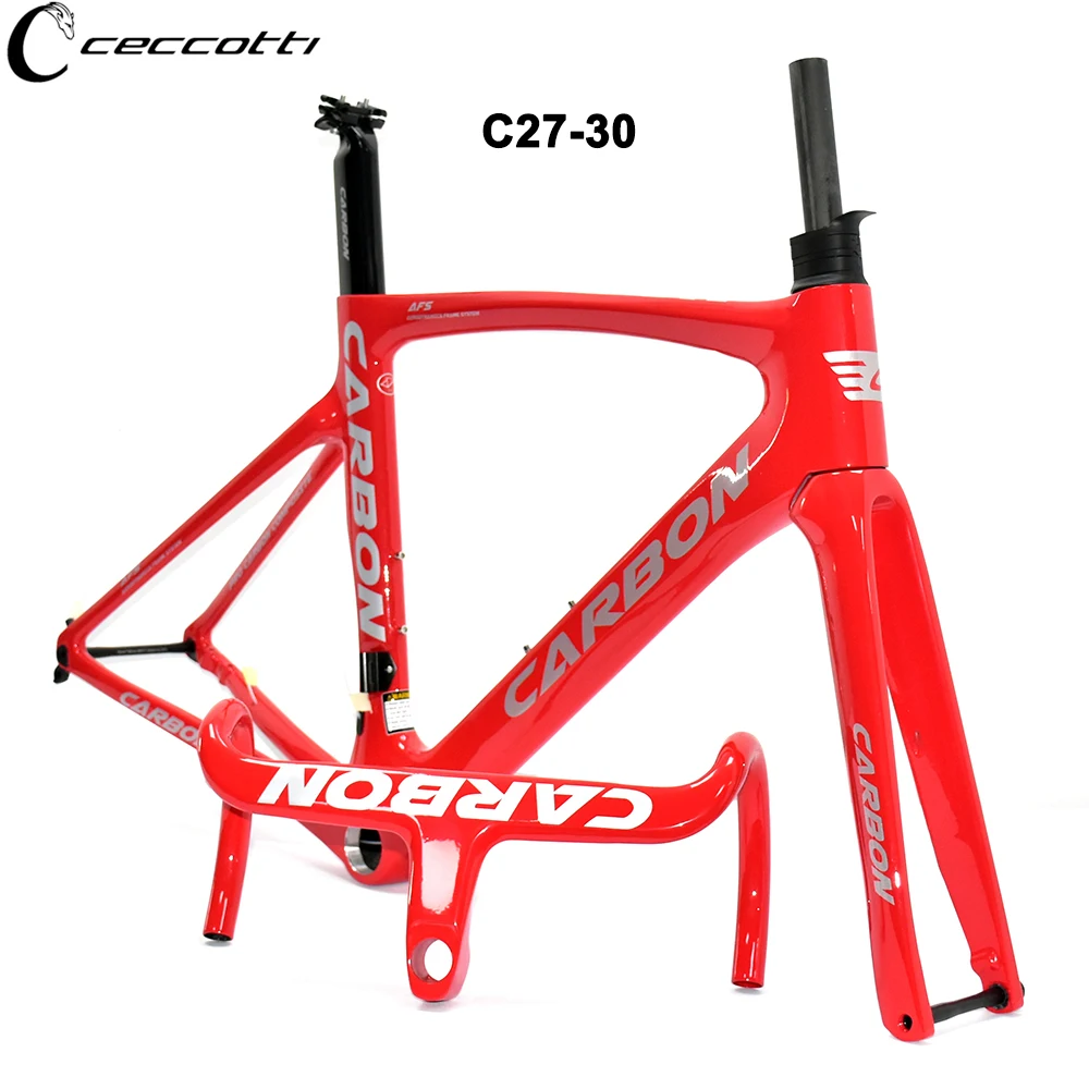 CECCOTTI RF27 Model Faraday Red Color Disc Brake Road Bike Frame Max Tires 30mm T1000 Full Carbon And Full Hidden Cable Frame