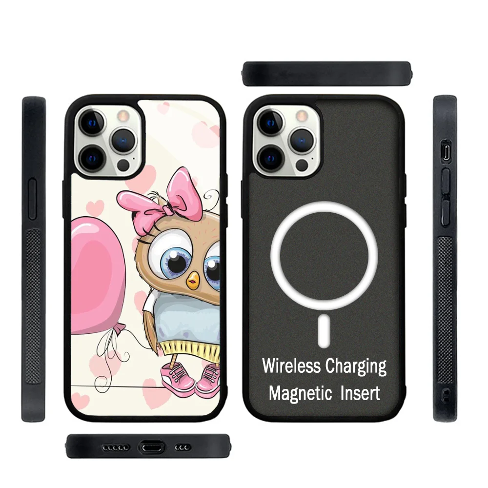

Мультяшный чехол для телефона с совой магнитный для IPhone 15 14 13 Pro Max 11 12 Mini для беспроводной зарядки Magsafe