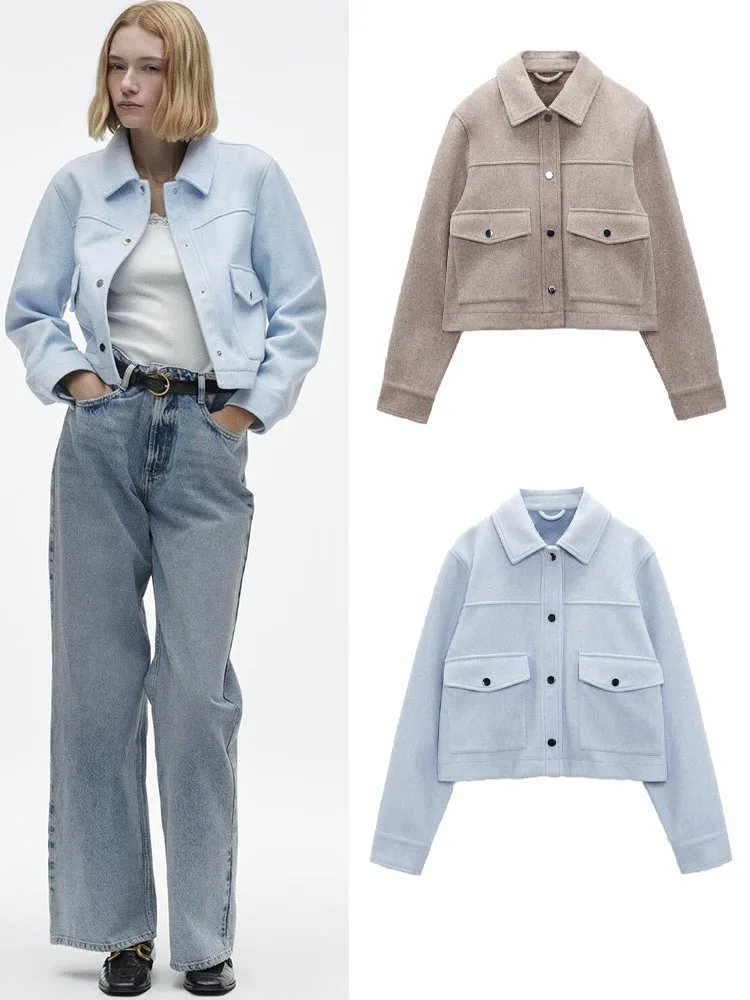

Women's Top 2023 Spring New Loose Pocket Decoration Versatile Lapel Long Sleeve Soft Coat Jacket